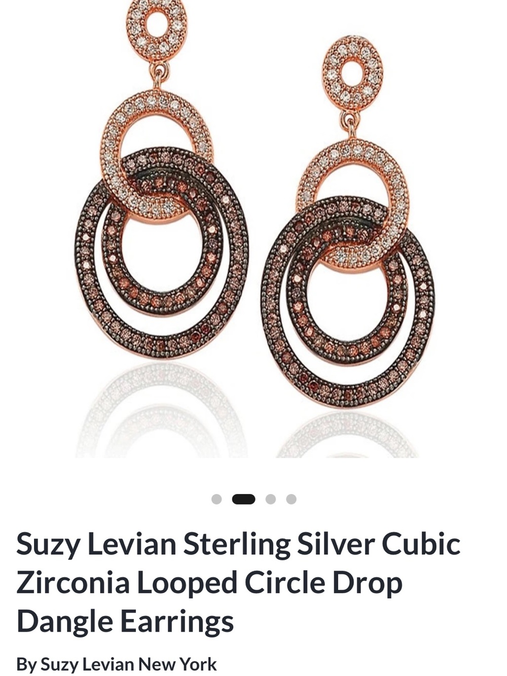 Suzy Levian 14K Rose Gold Silver Plated Circle Drop Earring - Picture 2 of 6